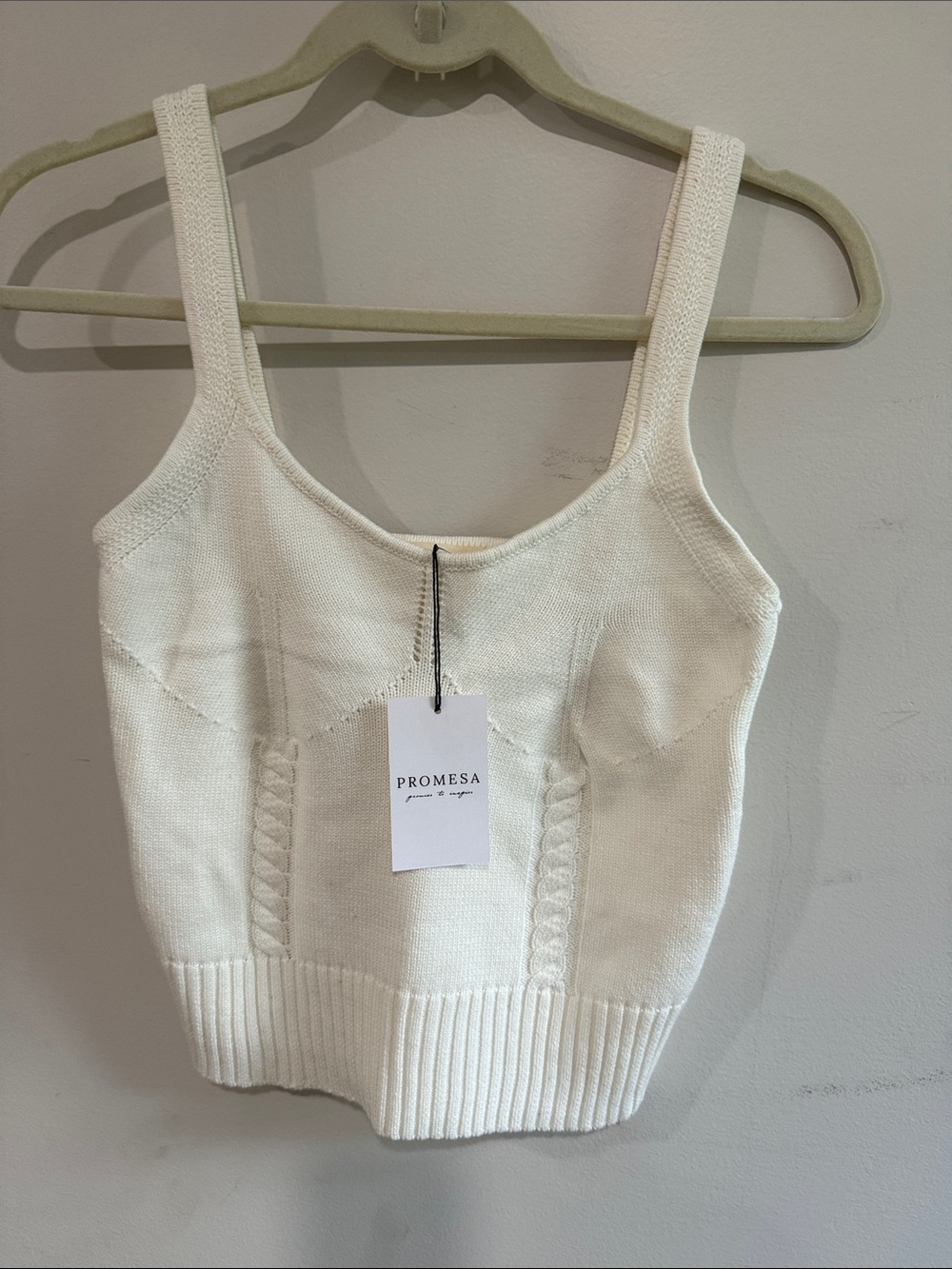 Promesa Cream Knit Cable-Trim Tank